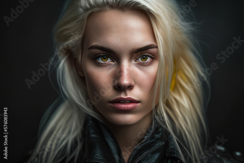 Blonde Ambition Captivating Portrait of a Blonde Woman in a Black Leather Jacket  generative ai