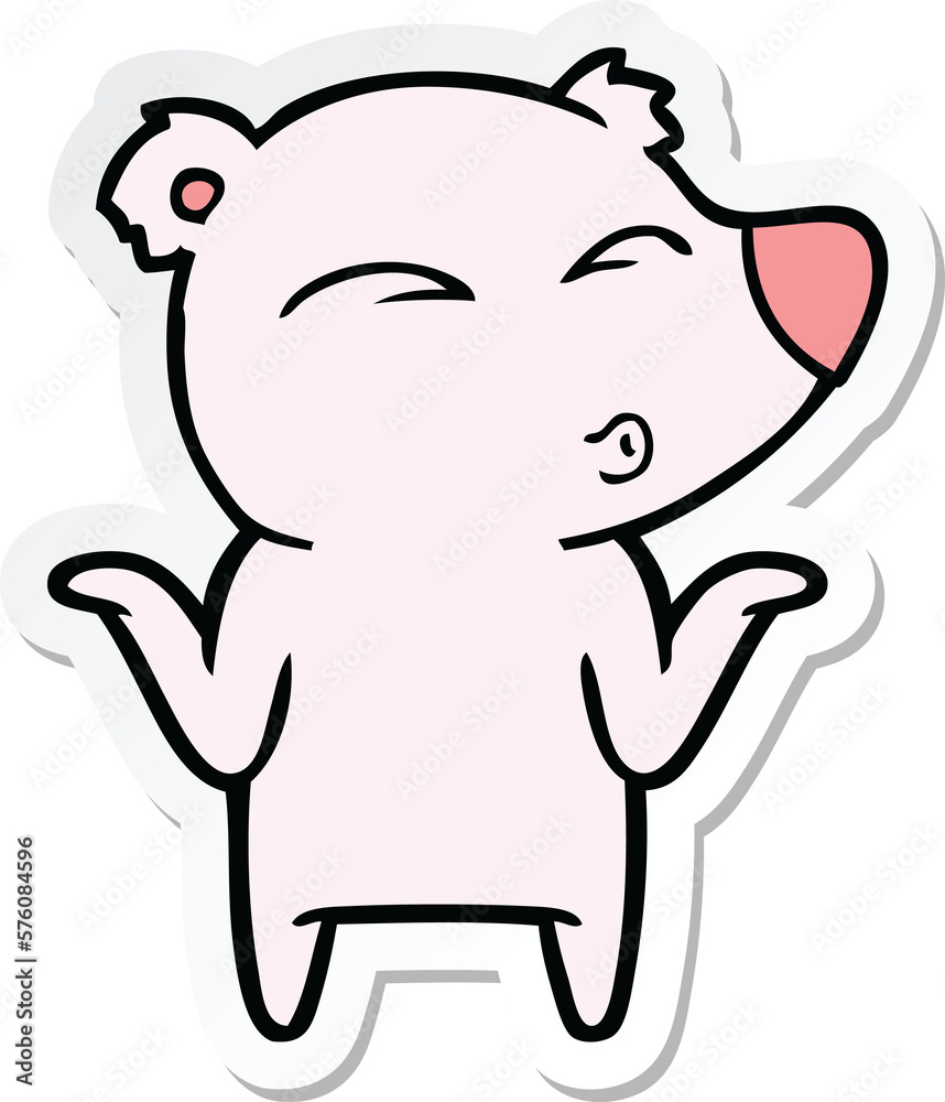 sticker of a cartoon bear shrugging