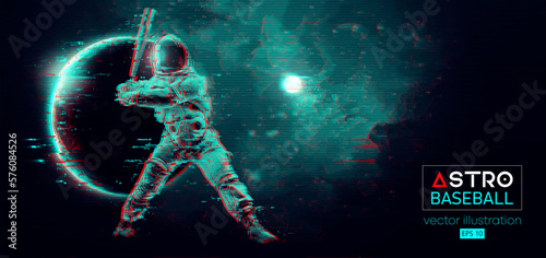 Baseball player astronaut in space action and planets on the background of the space. Vector illustration