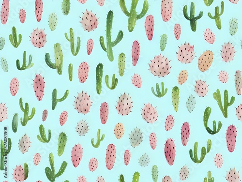 Cactus seamless pattern created with generative ai technology