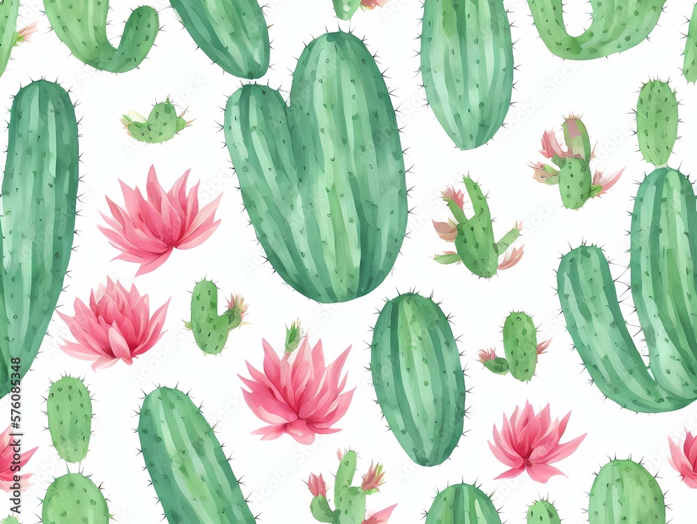 Cactus seamless background created with generative ai technology Cactus seamless background created with generative ai technology