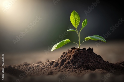 Isolated growing plant in the soil, generative AI