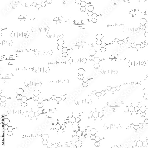 mathematical, physical, chemical formulas and expressions. scientific, educational background. Vector drawn by hand.