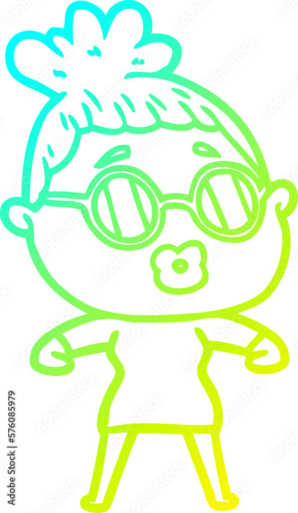 cold gradient line drawing cartoon woman wearing spectacles cold gradient line drawing cartoon woman wearing spectacles