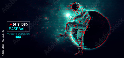 Baseball player astronaut in space action and planets on the background of the space. Vector illustration