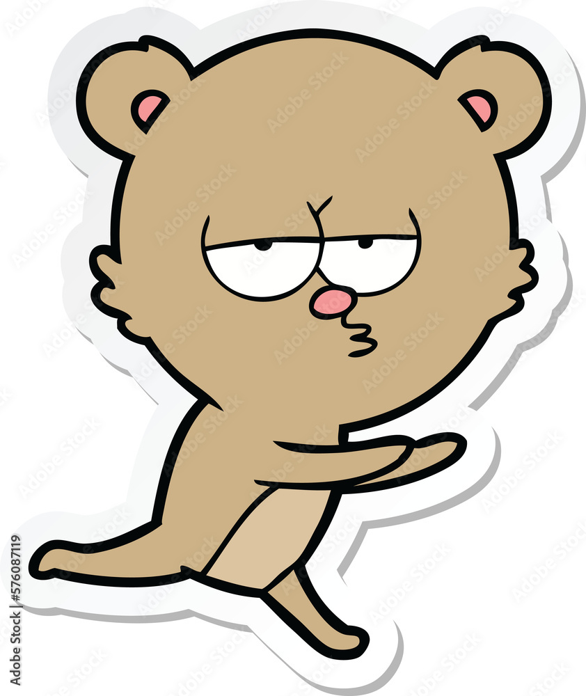 sticker of a bored bear cartoon sticker of a bored bear cartoon