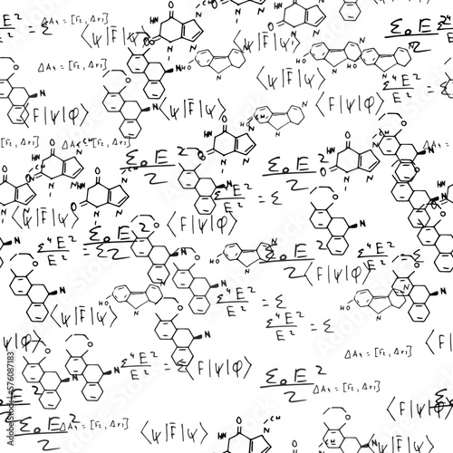mathematical, physical, chemical formulas and expressions. scientific, educational background. Vector drawn by hand.
