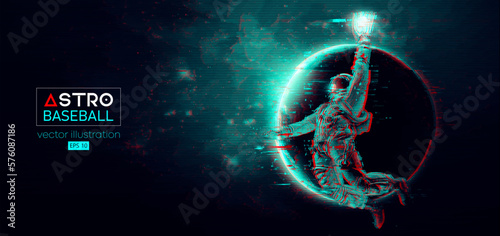 Baseball player astronaut in space action and planets on the background of the space. Vector illustration