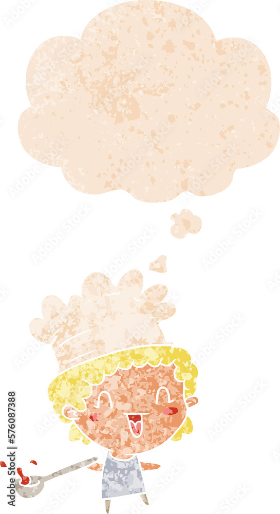 cartoon chef and thought bubble in retro textured style cartoon chef and thought bubble in retro textured style