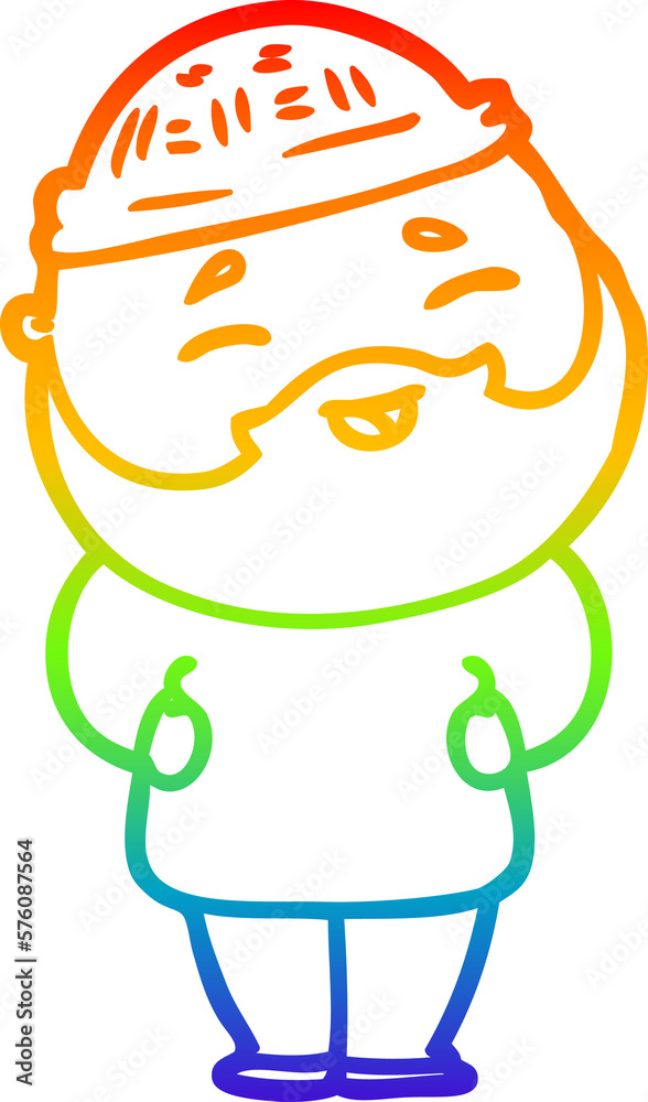Obraz premium rainbow gradient line drawing cartoon happy bearded man