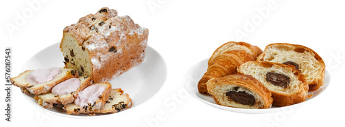 croissant with chocolate and cupcake on transparent background
