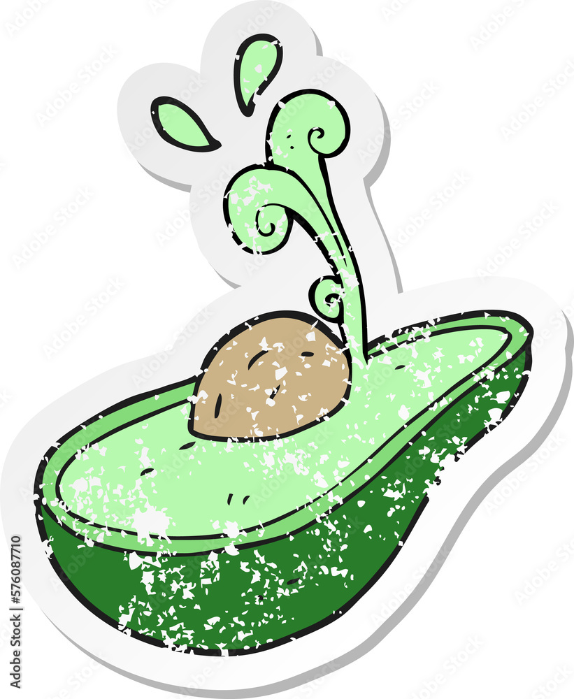 Naklejka premium retro distressed sticker of a cartoon avocado