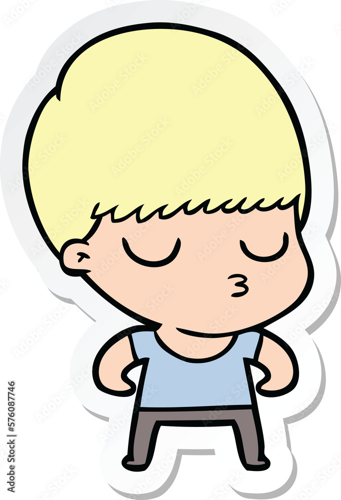 sticker of a cartoon calm boy