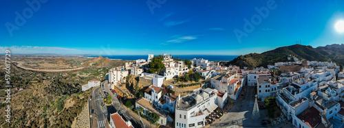 Aerial view above the beautiful Spanish village of Mojácar in Andalusia in southern Spain