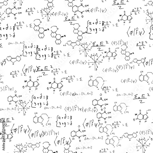 mathematical, physical, chemical formulas and expressions. scientific, educational background. Vector drawn by hand.