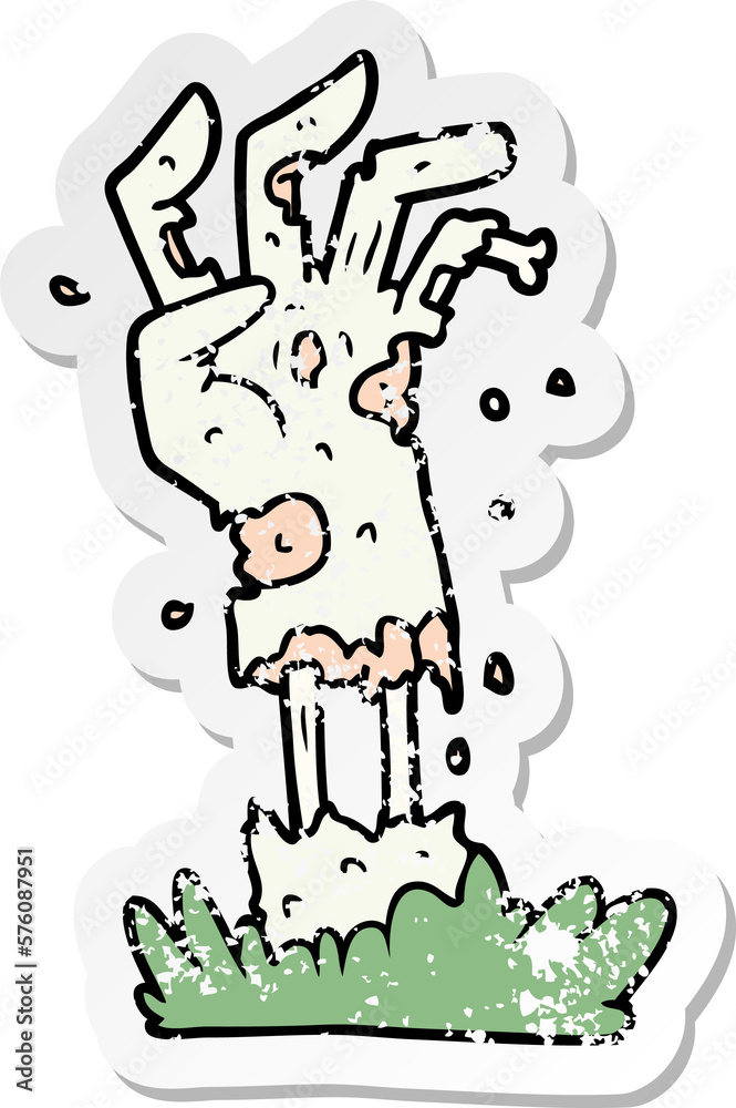 distressed sticker of a spooky zombie hand cartoon distressed sticker of a spooky zombie hand cartoon