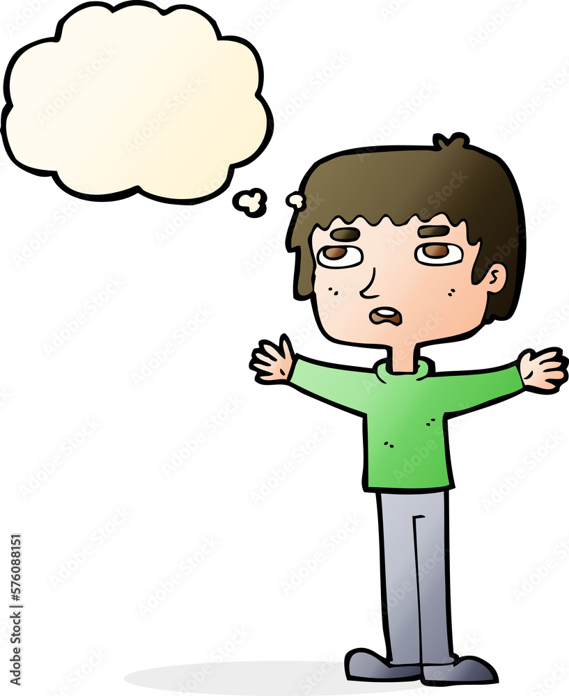 cartoon nervous man with thought bubble