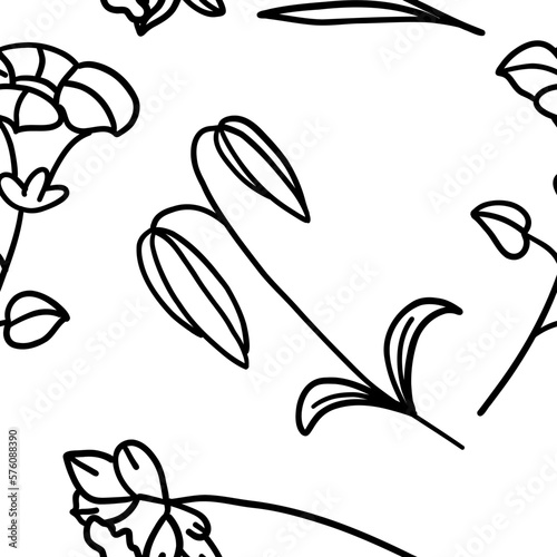 Seamless pattern with flowers in outline doodle style on a white background. Sketch for coloring.