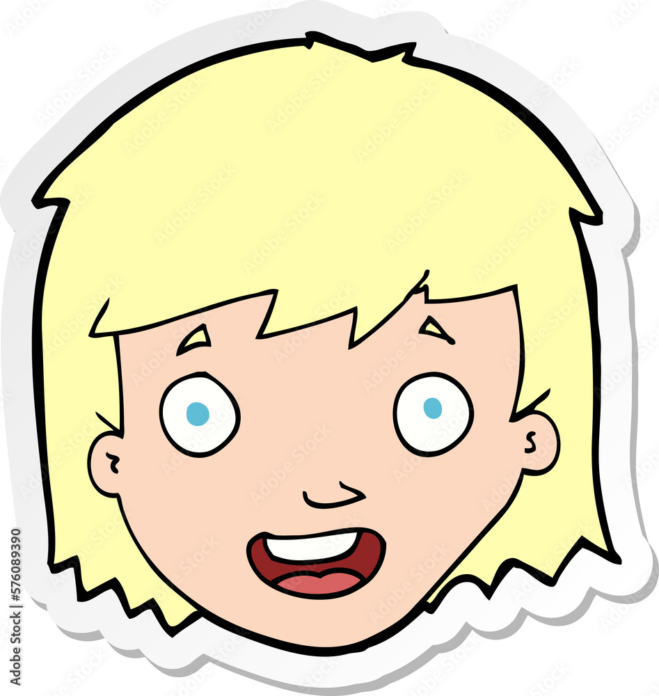 sticker of a cartoon happy female face sticker of a cartoon happy female face