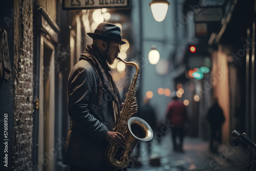 The Art and Soul of Street Music  Soulful Saxophone Sounds in the City - AI Generative