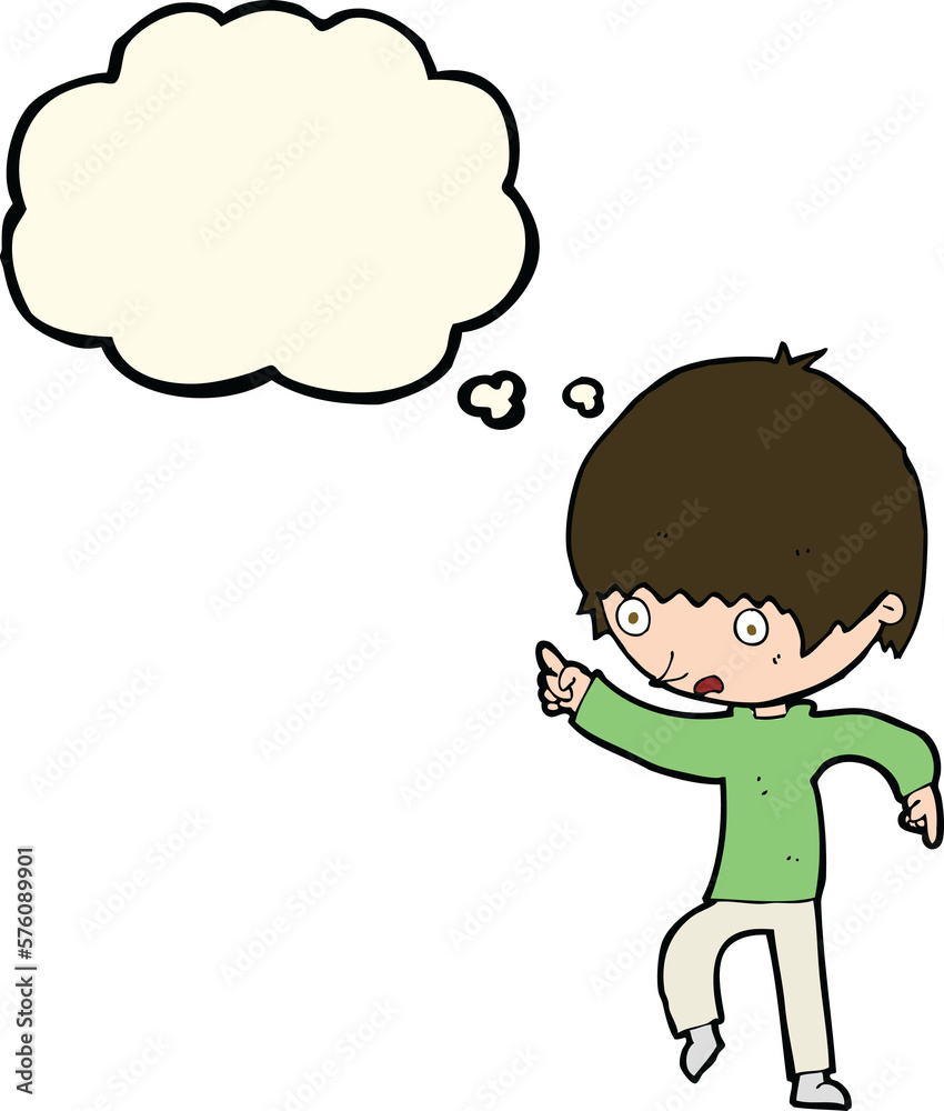 cartoon worried boy pointing with thought bubble cartoon worried boy pointing with thought bubble
