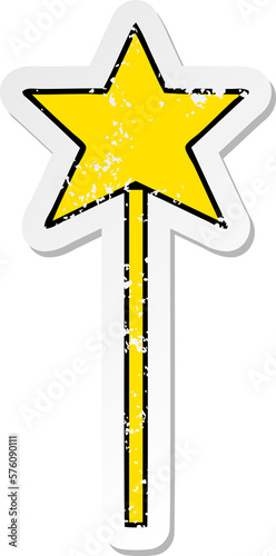 distressed sticker of a cute cartoon star wand