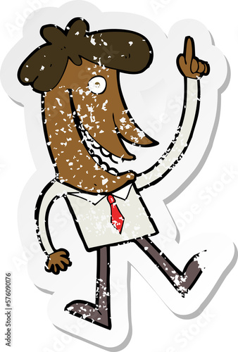 retro distressed sticker of a cartoon man with idea