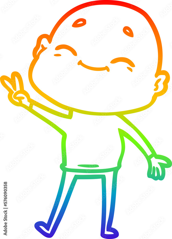 Obraz premium rainbow gradient line drawing happy cartoon bald man