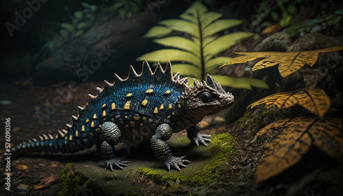 Closeup on head herbivorous dinosaur. Prehistoric reptile. Generative AI