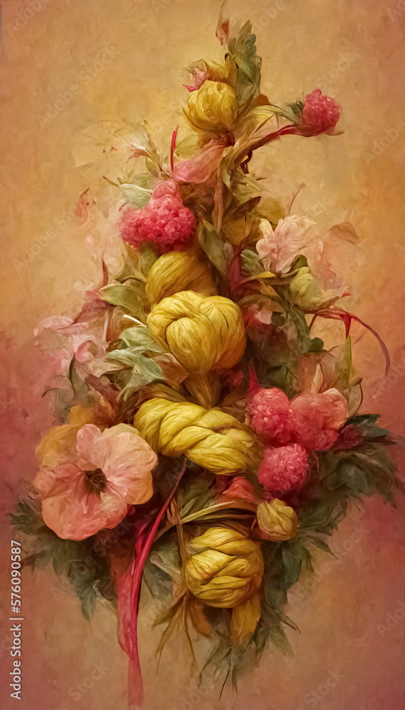 Elegant floral background in Renaissance style. Retro flower art design. Generative AI. Elegant floral background in Renaissance style. Retro flower art design. Generative AI.