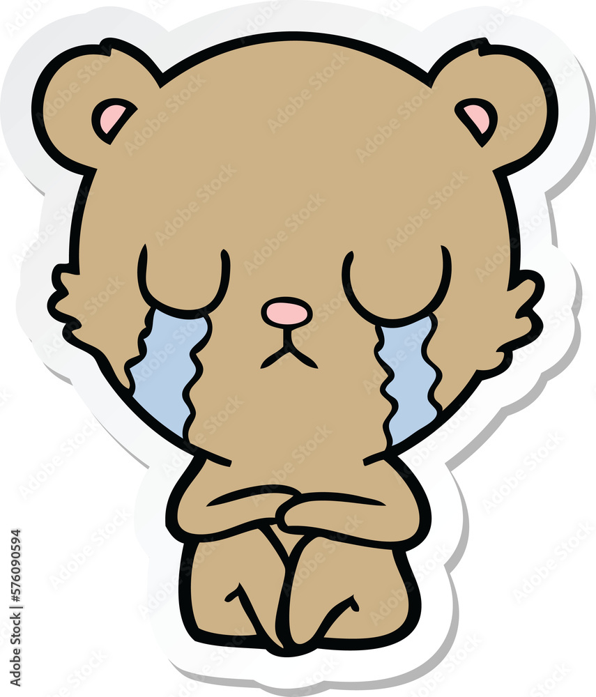 sticker of a crying cartoon bear sticker of a crying cartoon bear