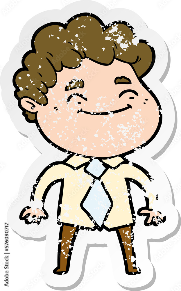 distressed sticker of a cartoon friendly man distressed sticker of a cartoon friendly man