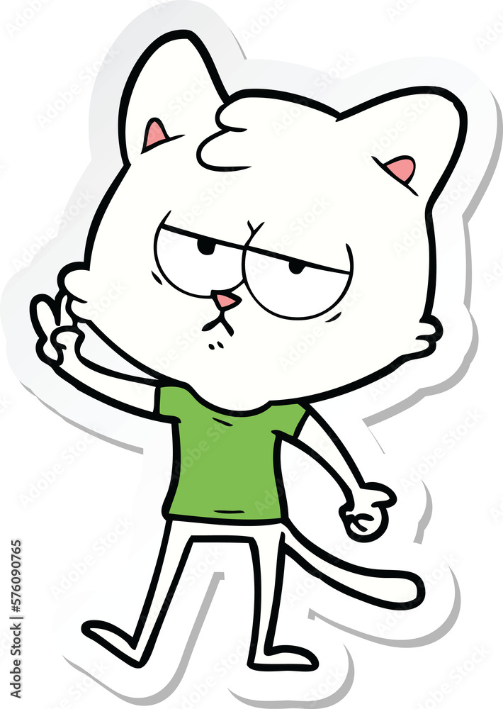 sticker of a bored cartoon cat sticker of a bored cartoon cat