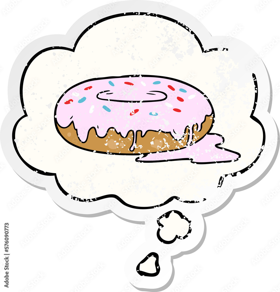 cartoon donut and thought bubble as a distressed worn sticker cartoon donut and thought bubble as a distressed worn sticker