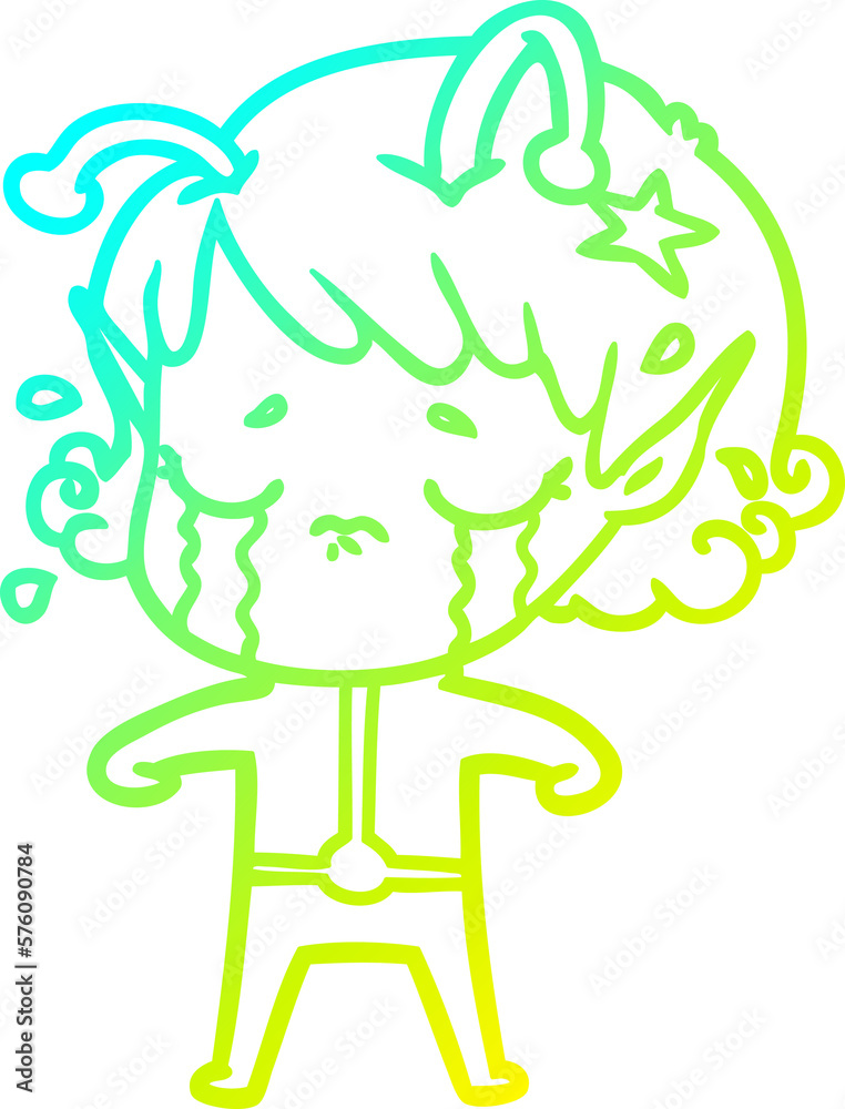 cold gradient line drawing cartoon crying alien girl cold gradient line drawing cartoon crying alien girl
