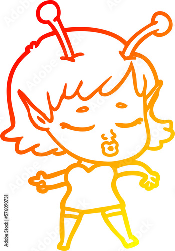 warm gradient line drawing cartoon alien girl