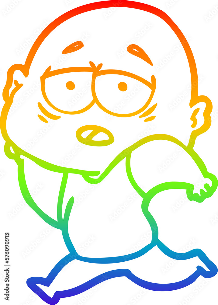 rainbow gradient line drawing cartoon tired bald man rainbow gradient line drawing cartoon tired bald man