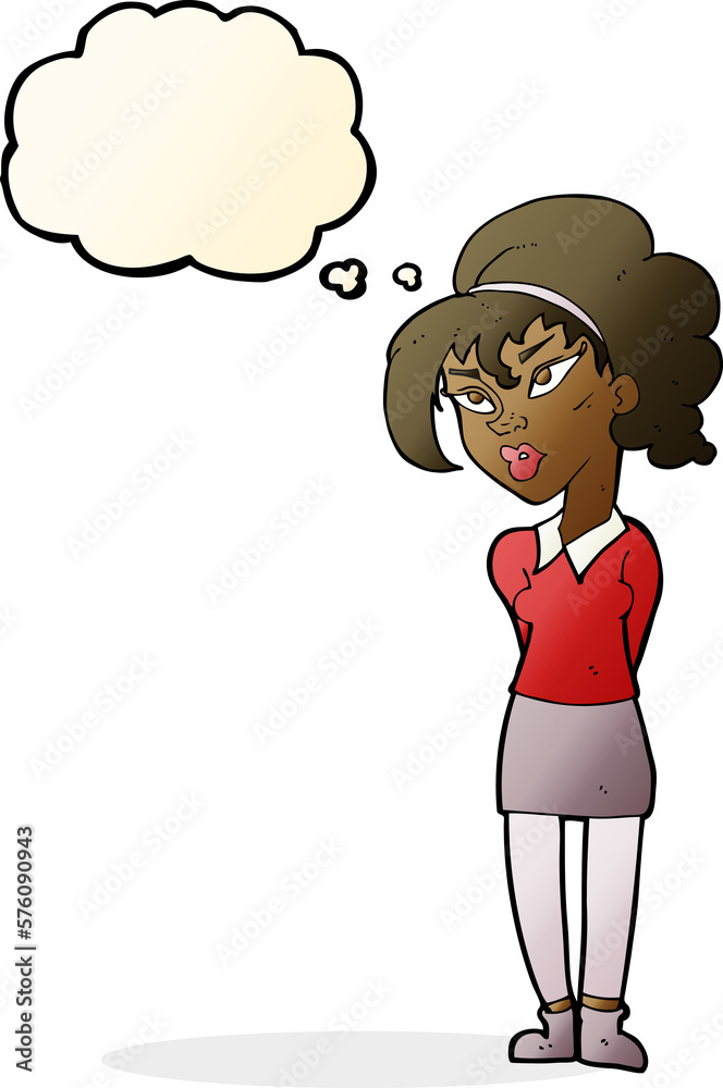cartoon pretty girl tilting head with thought bubble cartoon pretty girl tilting head with thought bubble