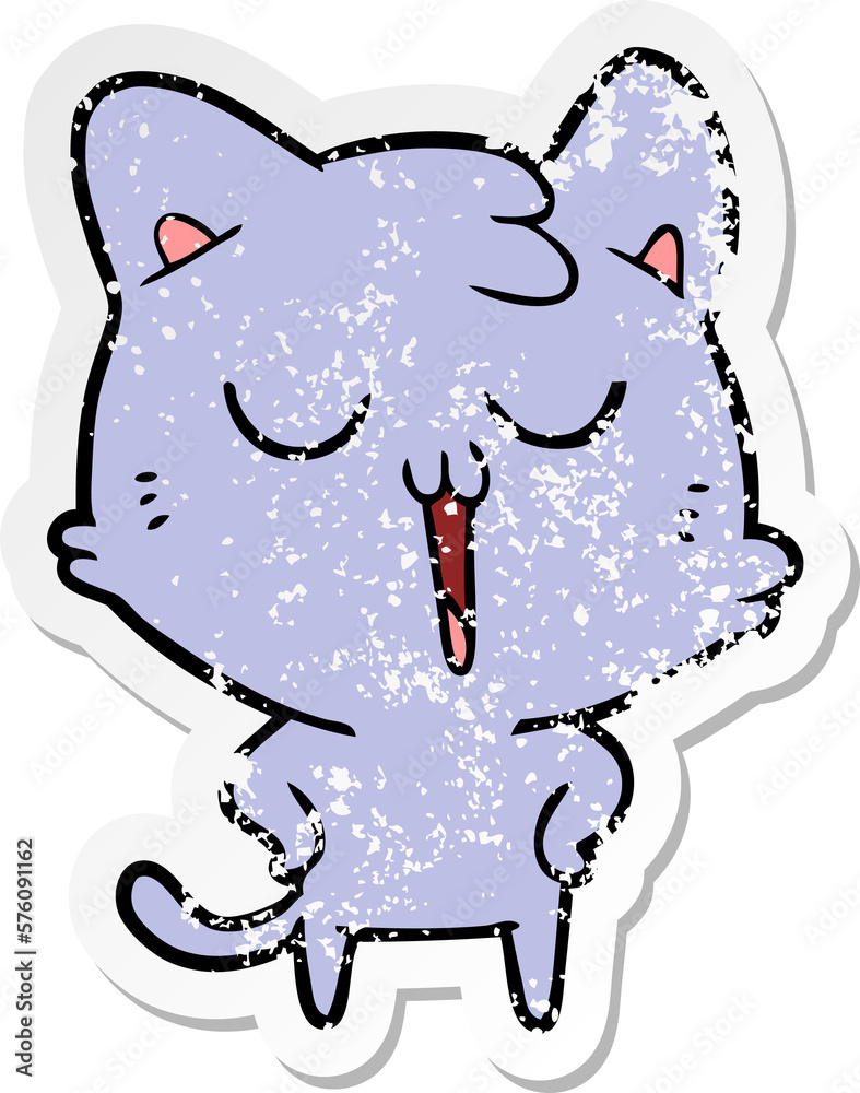distressed sticker of a cartoon cat singing distressed sticker of a cartoon cat singing