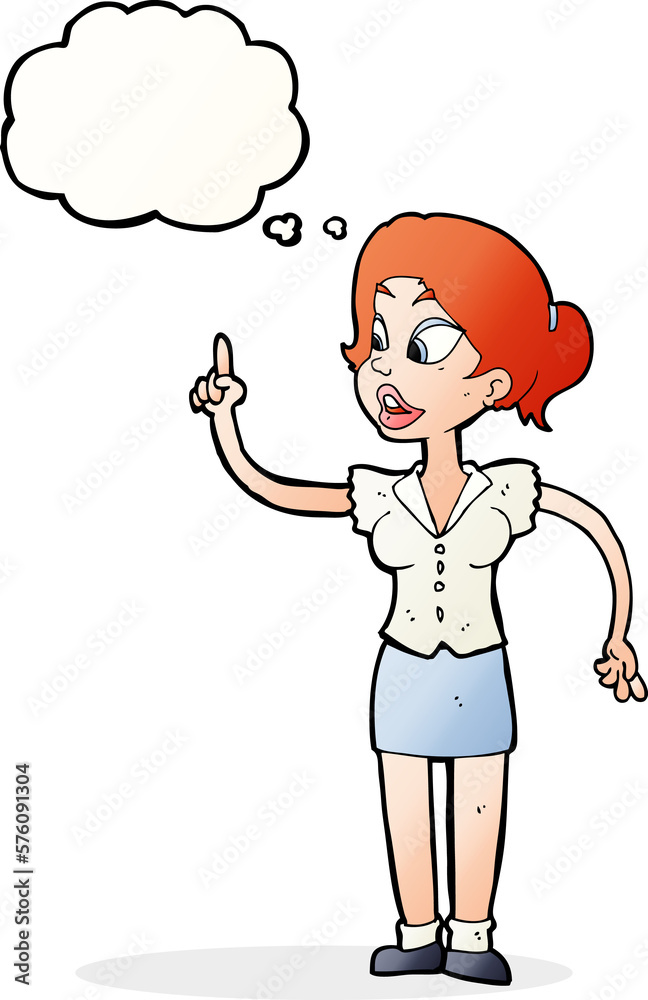 cartoon woman with great idea with thought bubble cartoon woman with great idea with thought bubble