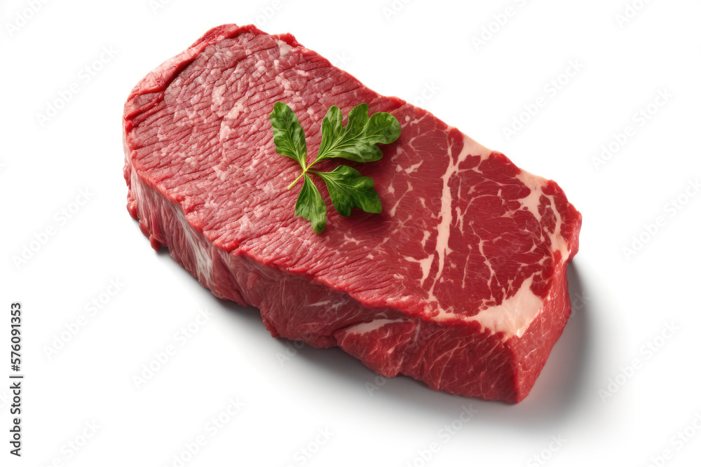 Tasty Fresh  Juicy Steak with Parsley. Isolated on a white Background . Generative AI. 