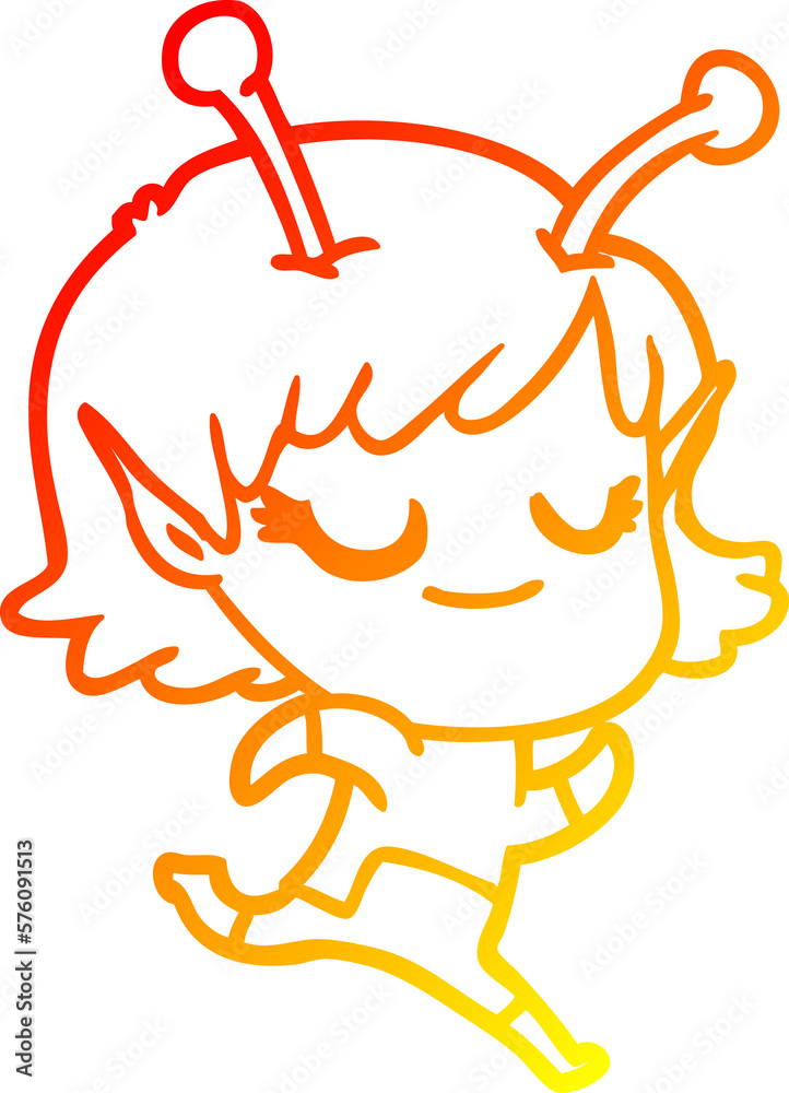 warm gradient line drawing smiling alien girl cartoon running warm gradient line drawing smiling alien girl cartoon running