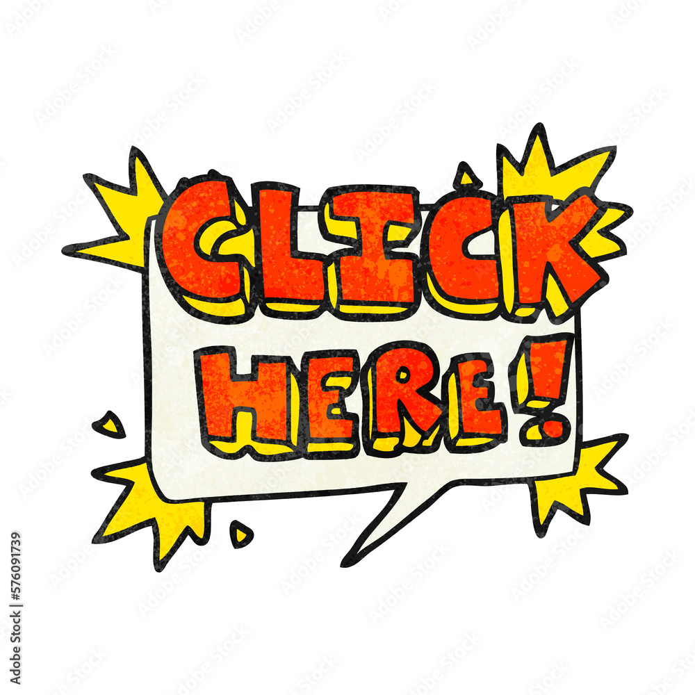 Fototapeta premium textured cartoon click here sign