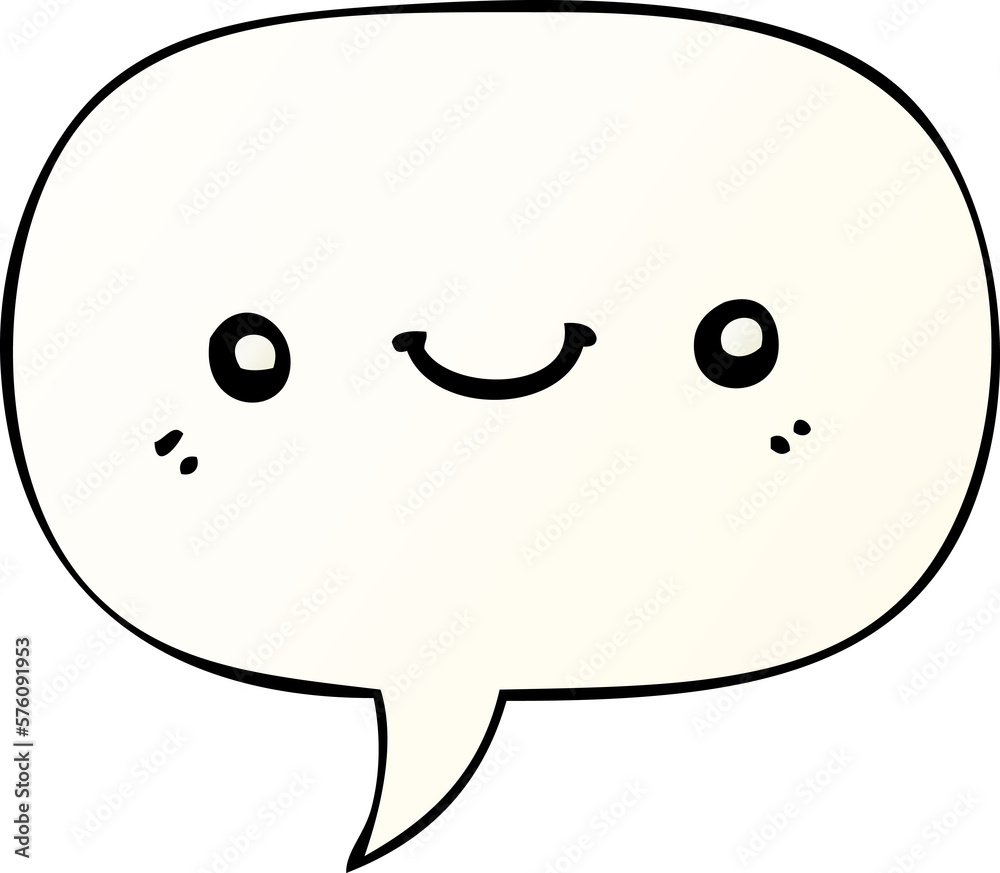 cartoon cute happy face and speech bubble in smooth gradient style