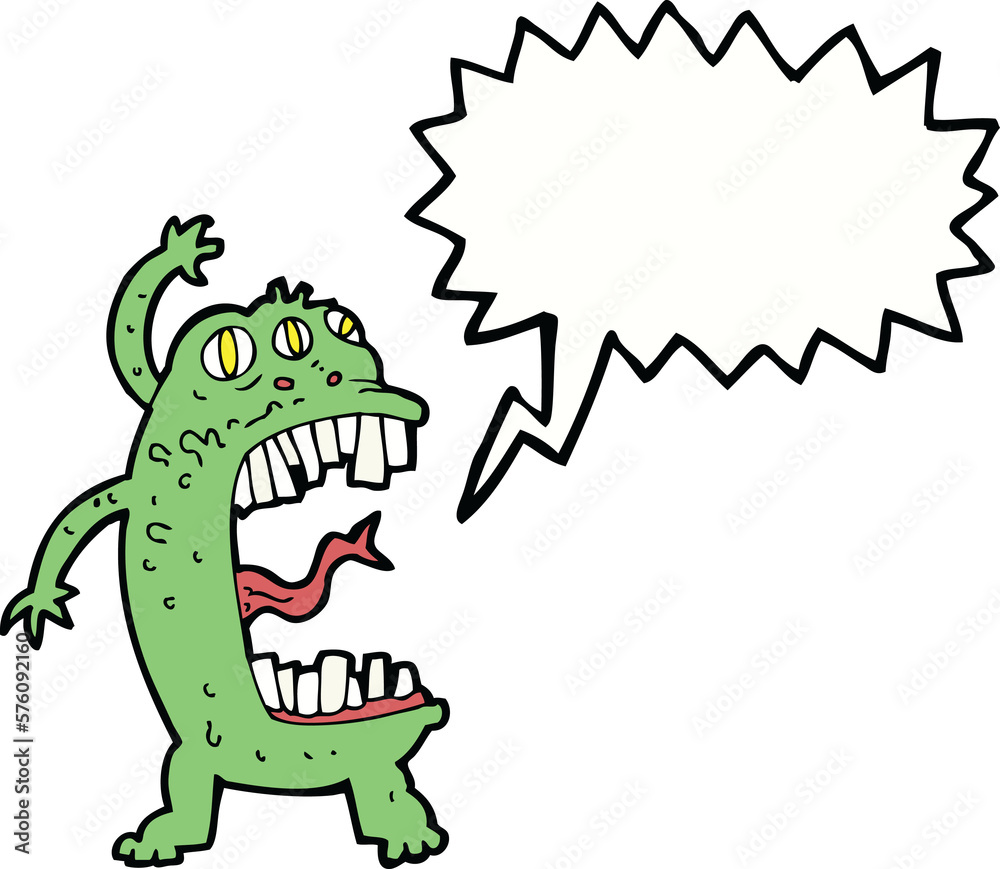 Obraz premium cartoon crazy monster with speech bubble