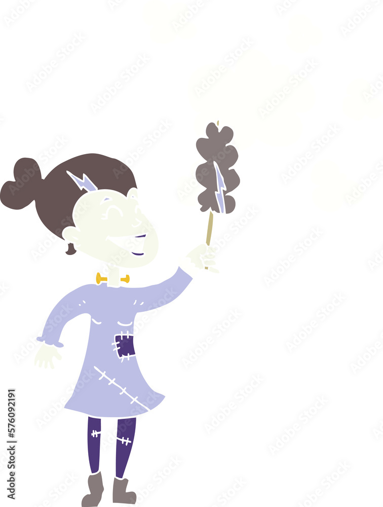 flat color illustration of a cartoon zombie woman dusting flat color illustration of a cartoon zombie woman dusting