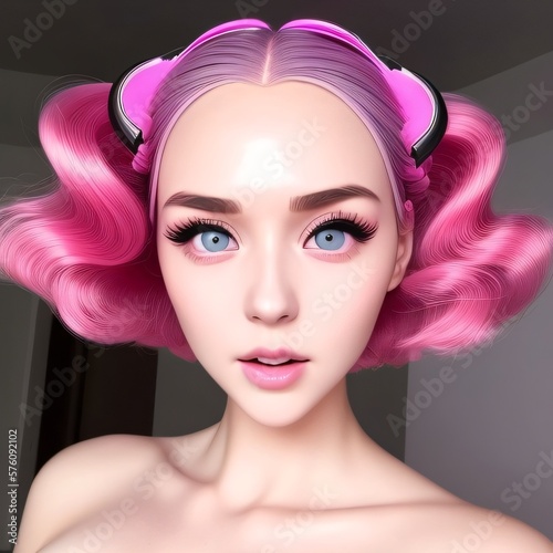 Futuristic Teenager 2050 pink hair generative ai