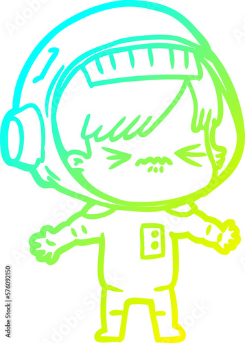 cold gradient line drawing angry cartoon space girl