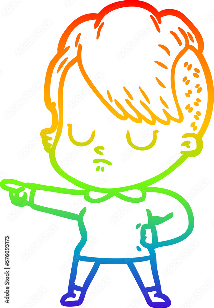 Fototapeta premium rainbow gradient line drawing cartoon woman