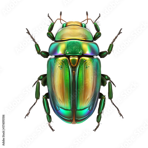 Valokuva Detailed chafer beetle with colorful green body on isolated white background clo
